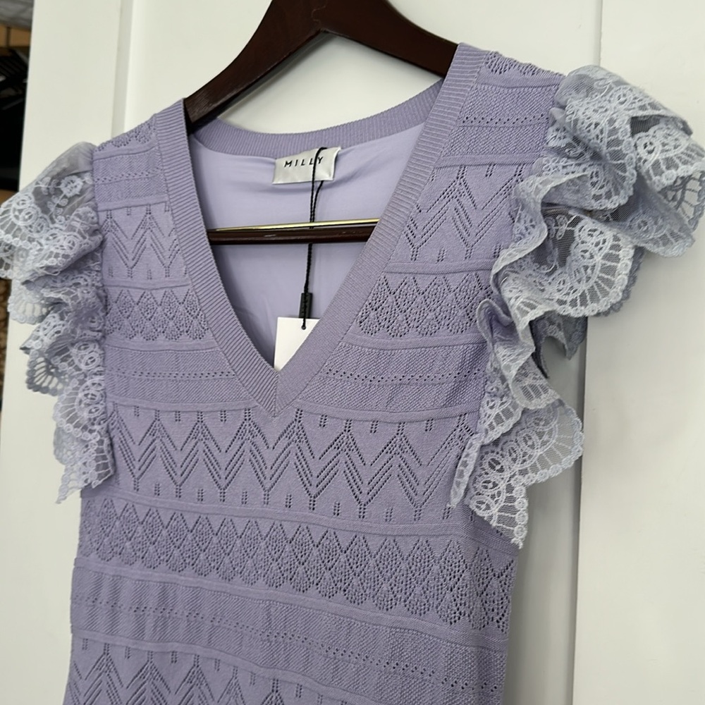 Milly Lace Flutter Sleeve Knit Midi Dress - Picture 2 of 7